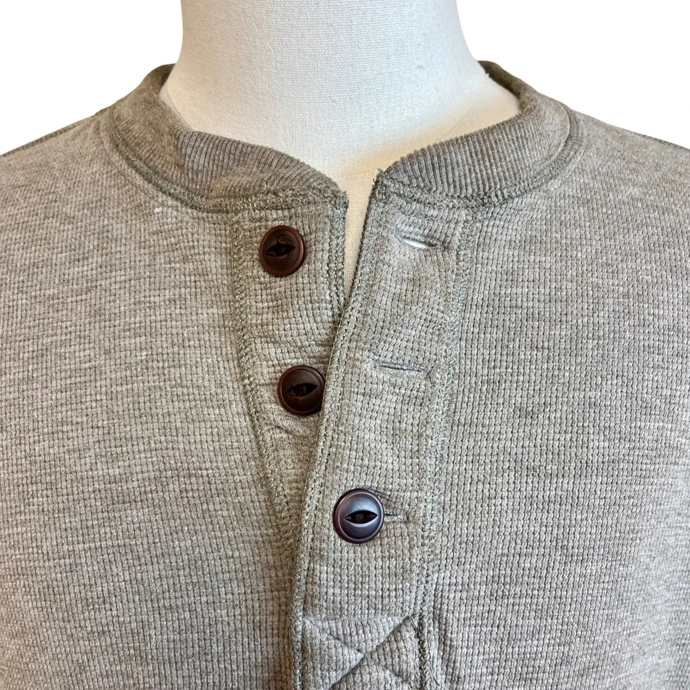 EDDIE BAUER Mens Long Sleeve Thermal‎ Henley Shirt Sz XL Gray Waffle Knit Casual